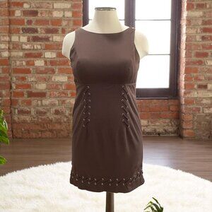 Etcetera Brown Lace Up Mini Dress Sleeveless Size 14 Y2K‎ Corset Style